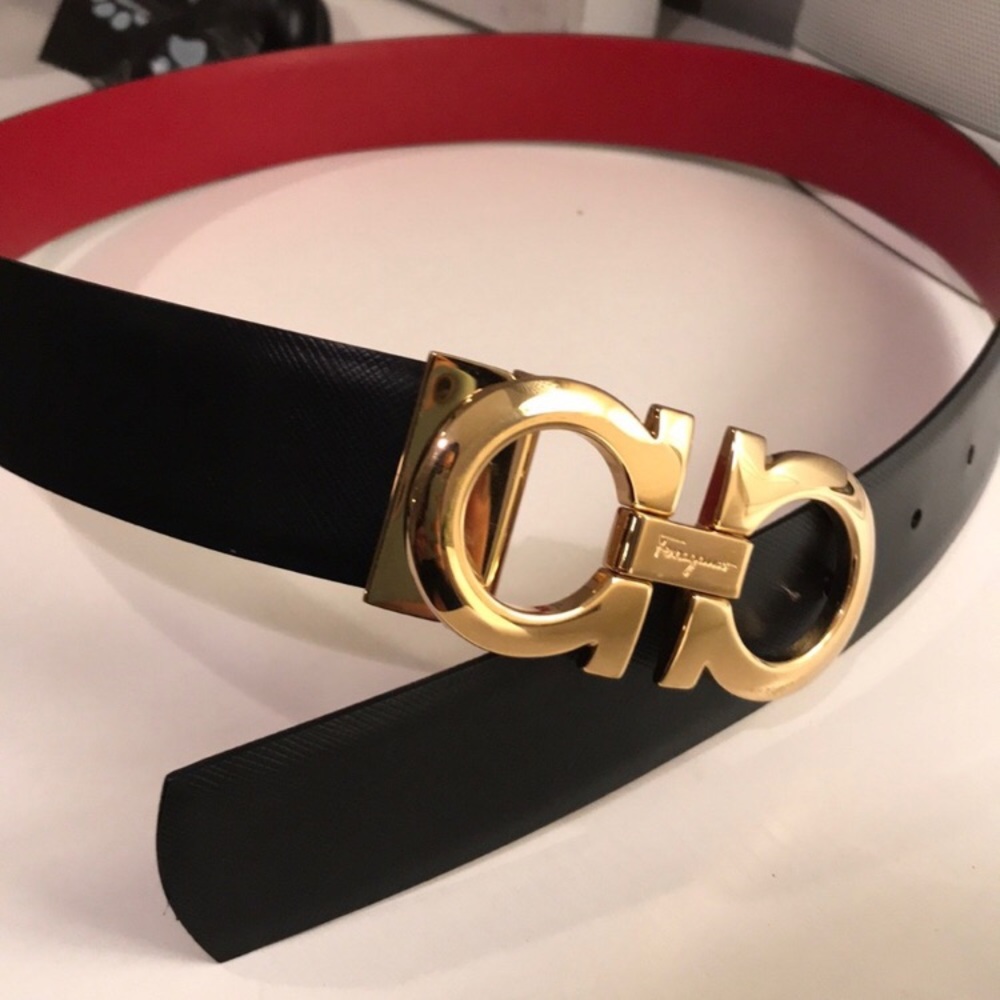 Reversible ferregamo leather belt black/red.